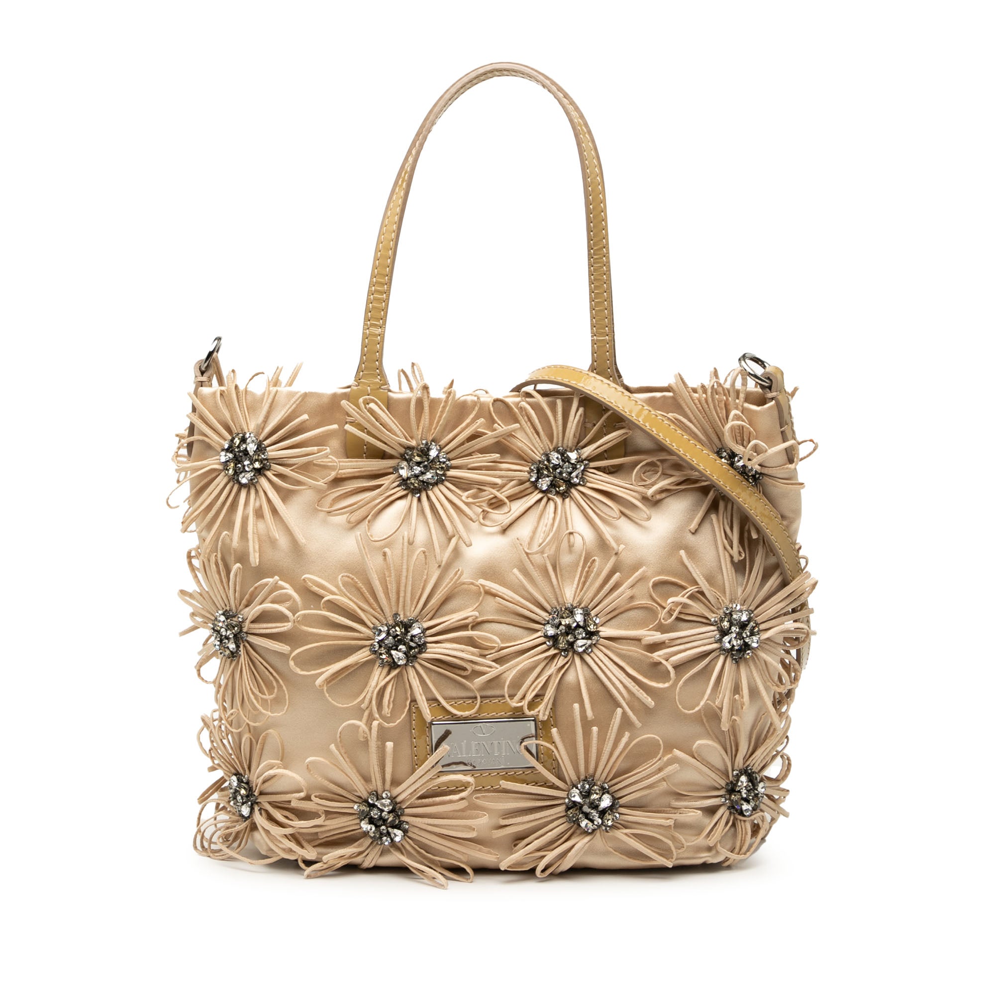 Floral Embellished Satin Satchel
