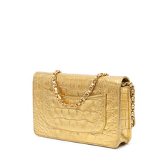 CC Metallic Calfskin Crocodile Embossed Wallet On Chain