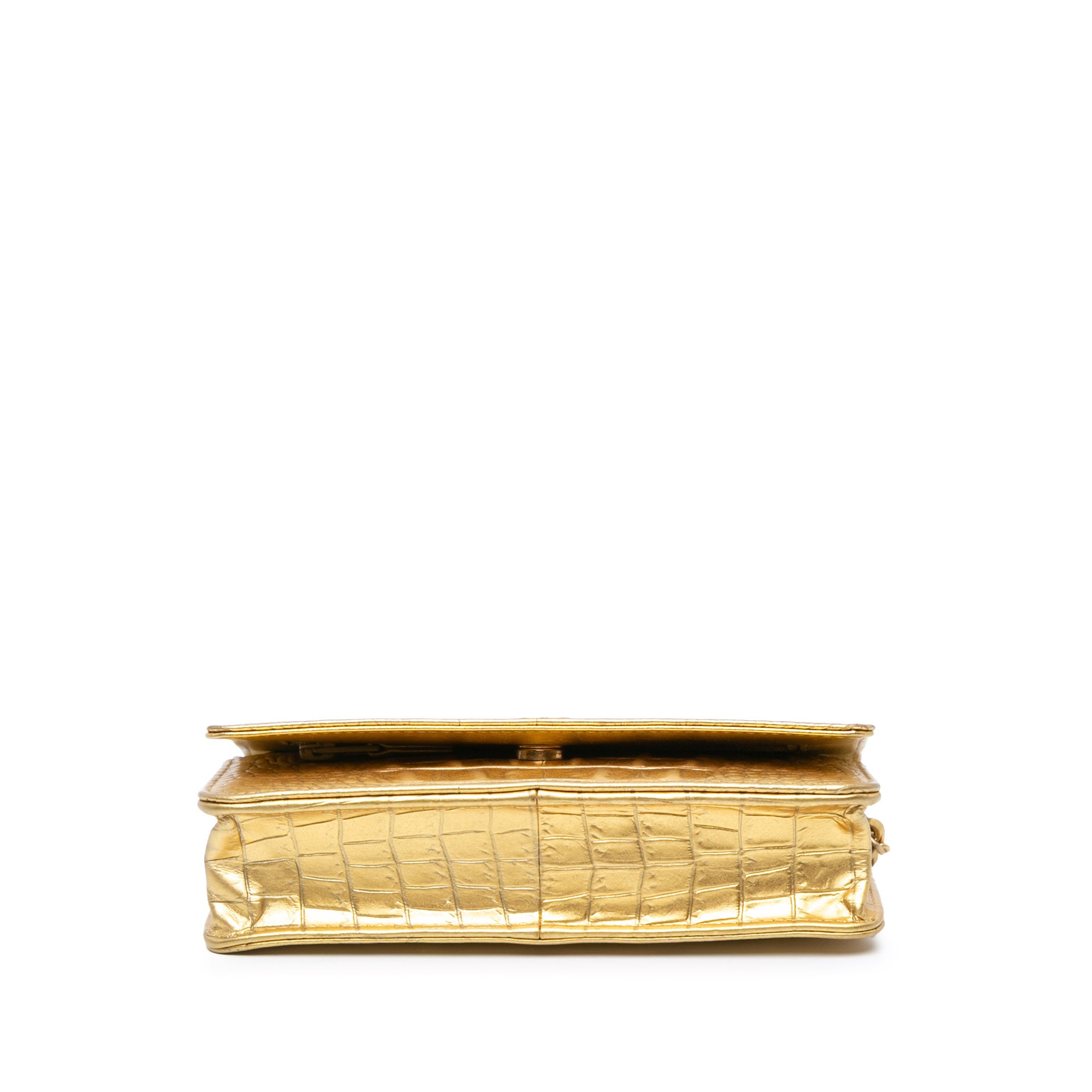 CC Metallic Calfskin Crocodile Embossed Wallet On Chain