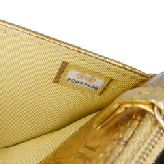 CC Metallic Calfskin Crocodile Embossed Wallet On Chain