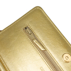 CC Metallic Calfskin Crocodile Embossed Wallet On Chain