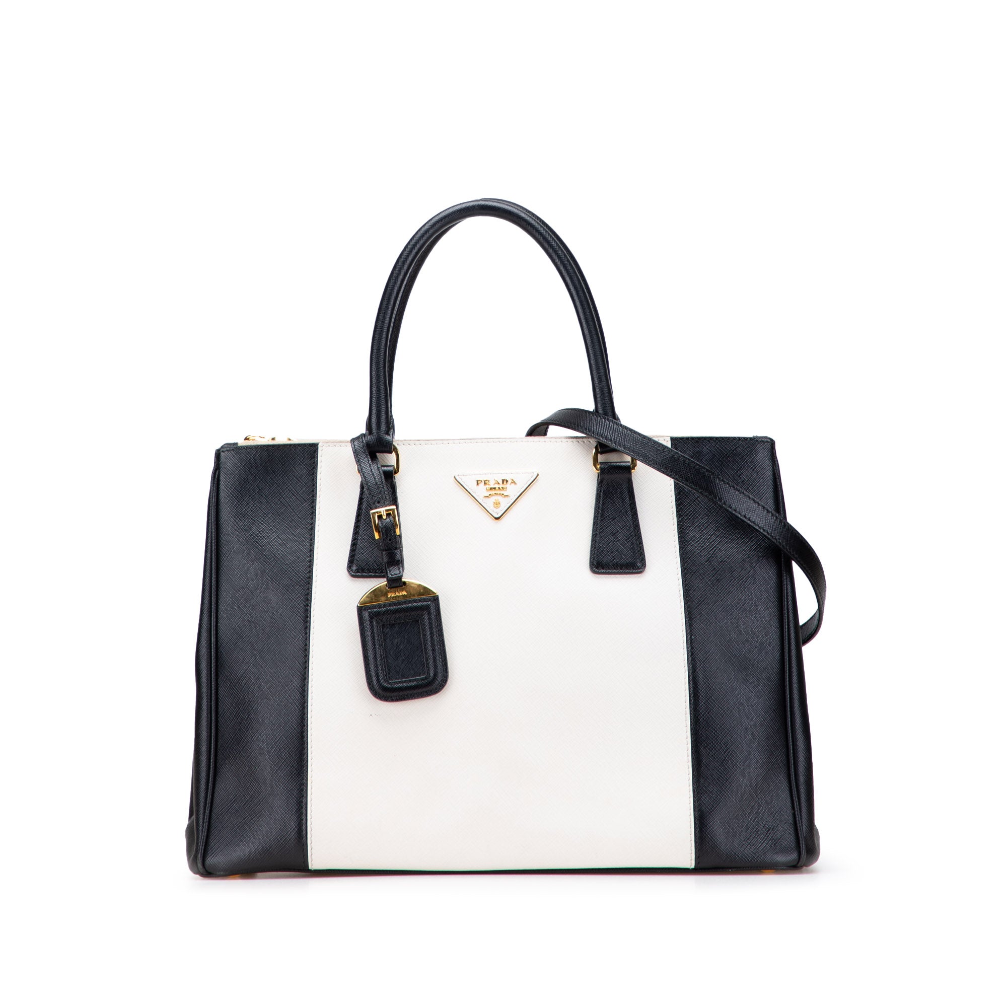 Medium Bicolor Saffiano Lux Galleria Double Zip Satchel