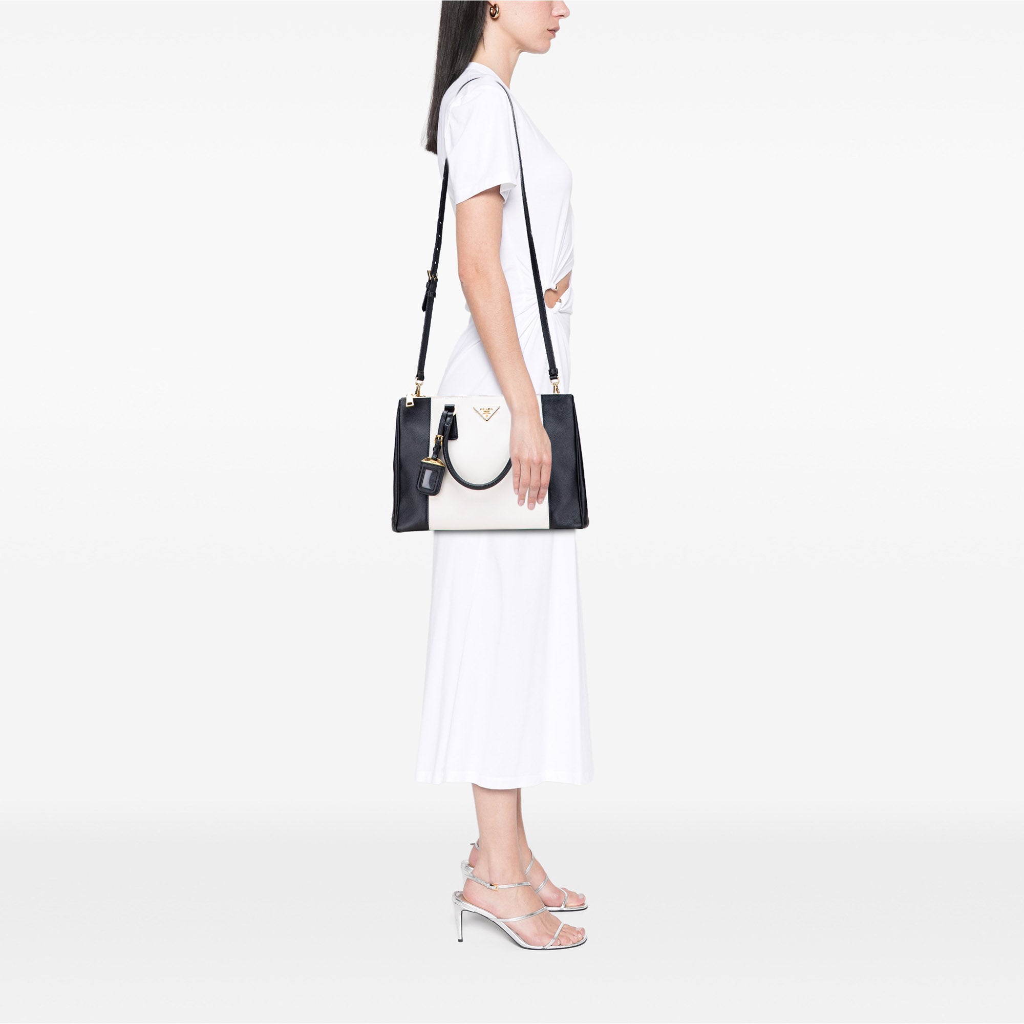 Medium Bicolor Saffiano Lux Galleria Double Zip Satchel