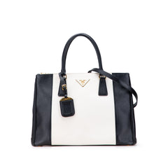 Medium Bicolor Saffiano Lux Galleria Double Zip Satchel