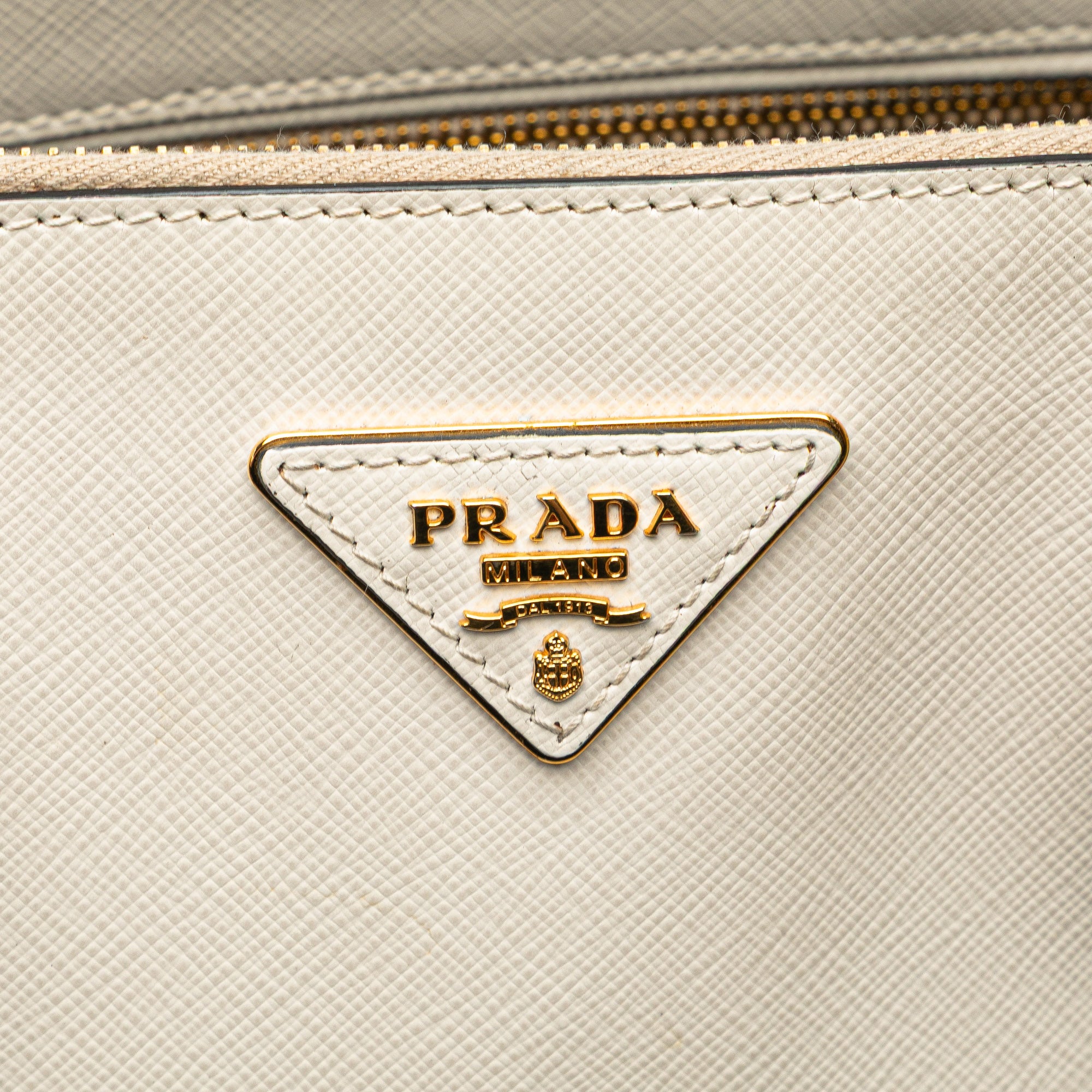 Medium Bicolor Saffiano Lux Galleria Double Zip Satchel