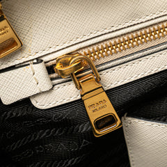 Medium Bicolor Saffiano Lux Galleria Double Zip Satchel