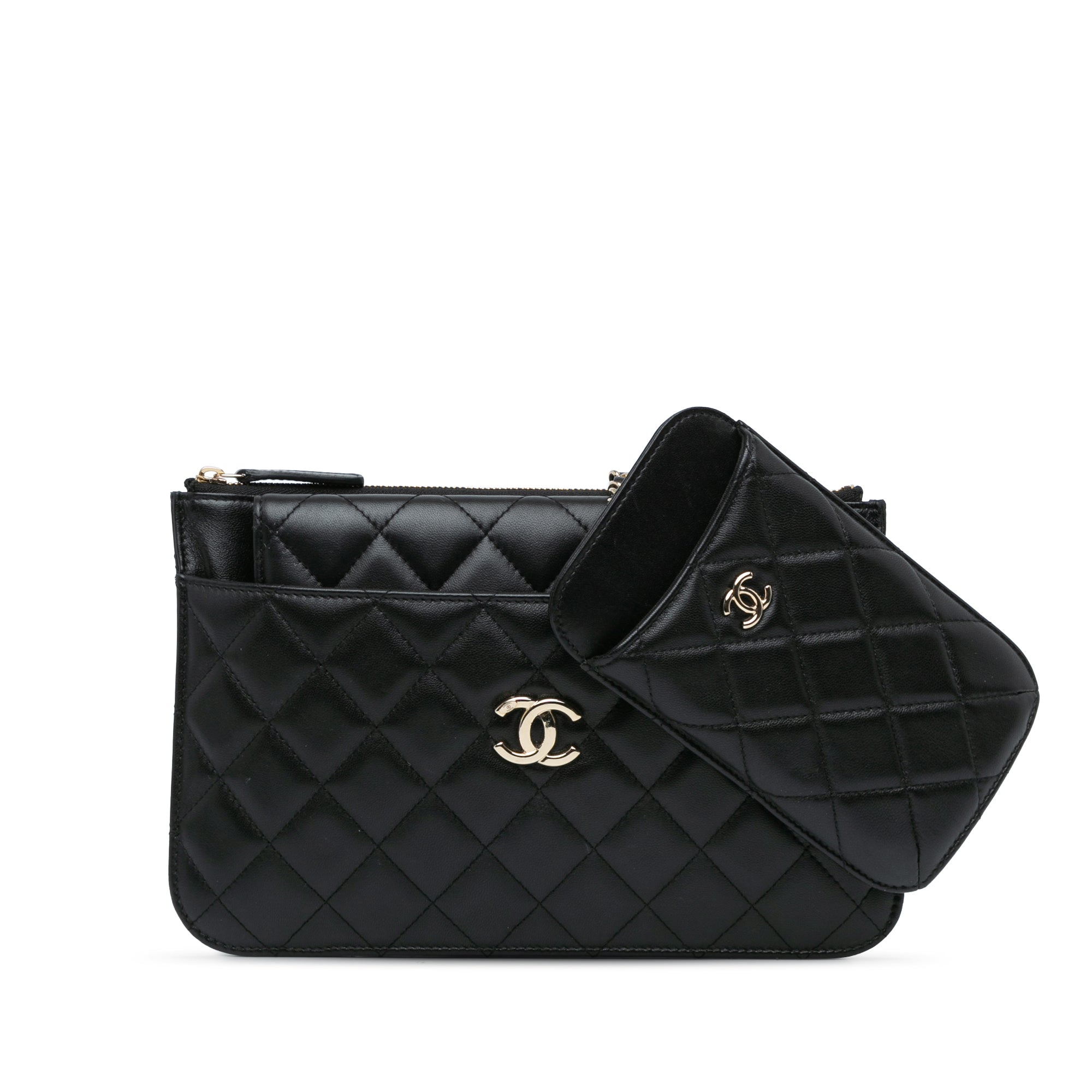 Quilted Lambskin Bag in a Bag Clutch Set Crossbody