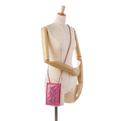 Tweed and PVC Phone Clutch with Chain