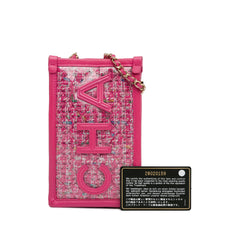 Tweed and PVC Phone Clutch with Chain