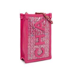 Tweed and PVC Phone Clutch with Chain