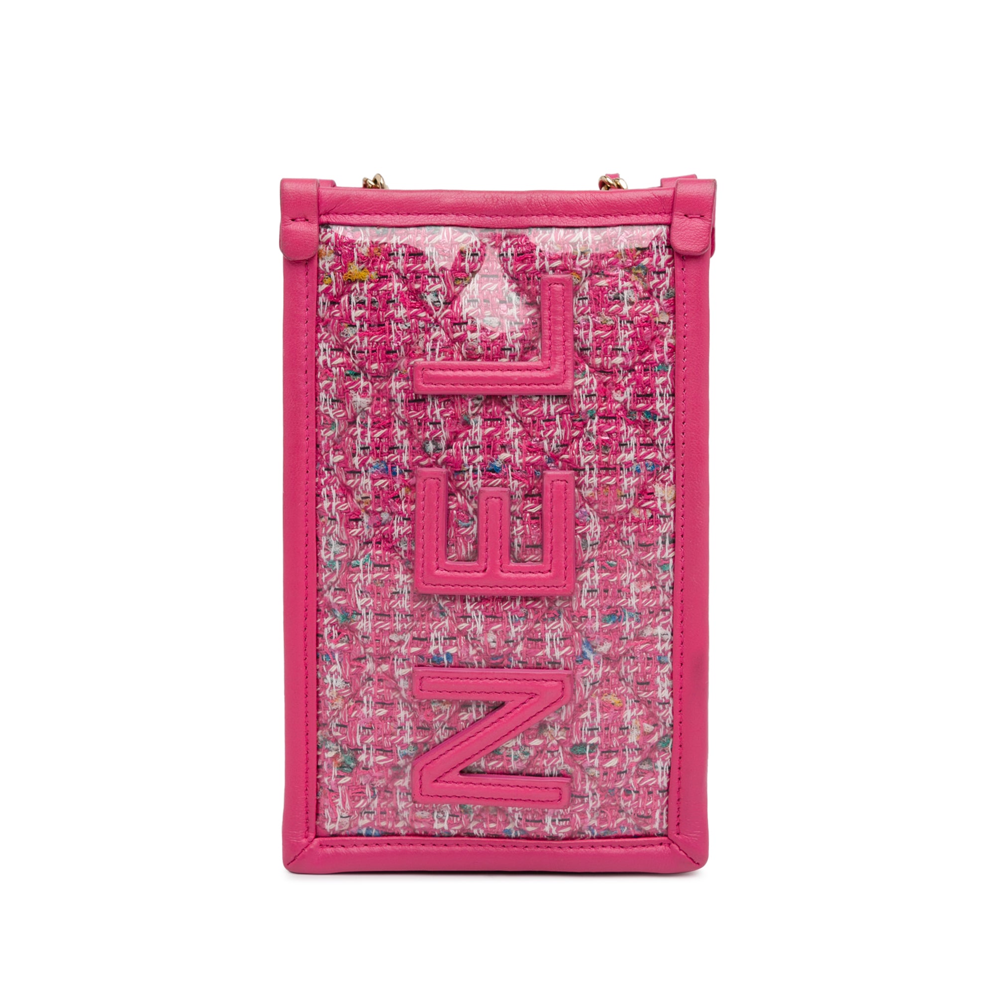 Tweed and PVC Phone Clutch with Chain