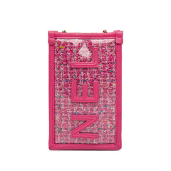 Tweed and PVC Phone Clutch with Chain