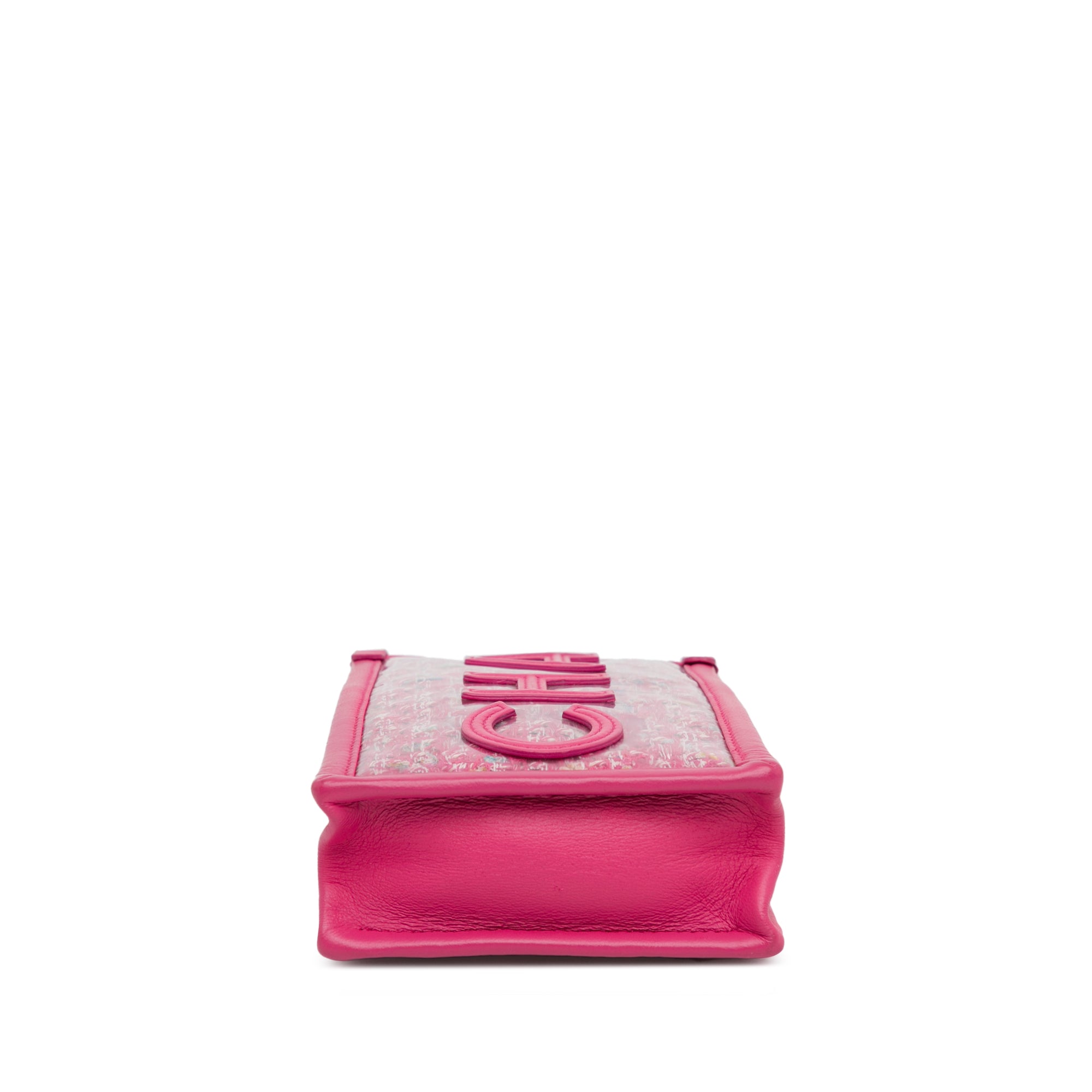 Tweed and PVC Phone Clutch with Chain