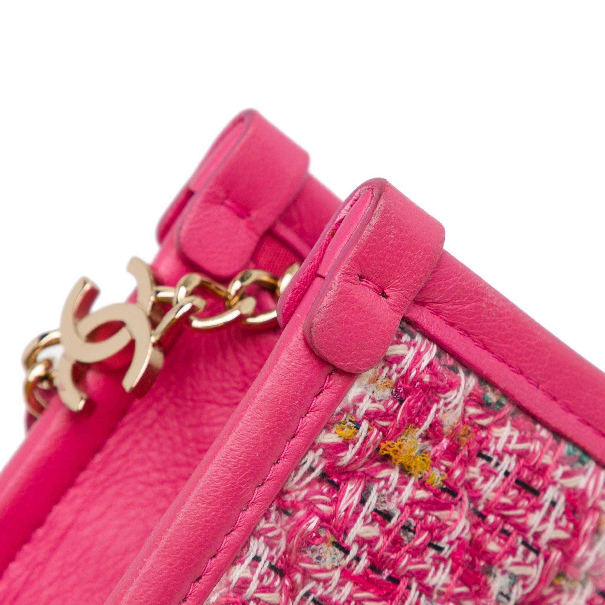 Tweed and PVC Phone Clutch with Chain