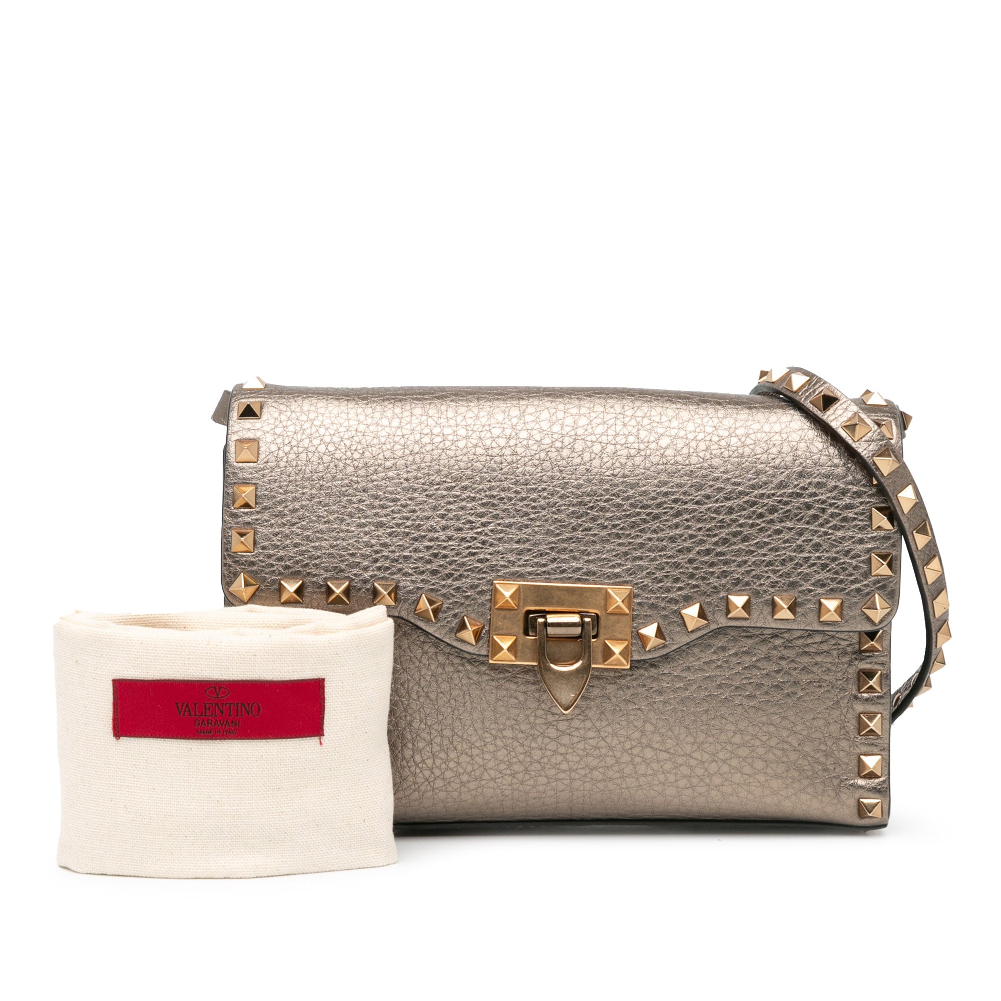 Small Grainy Calfskin Rockstud Flap Crossbody