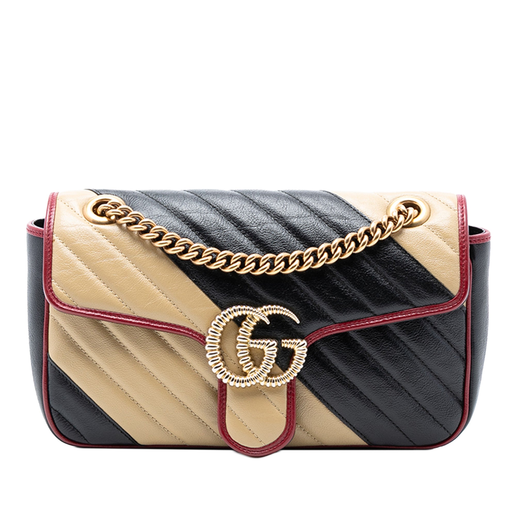 Medium GG Marmont Bicolor Matelasse Diagonal Leather Torchon Shoulder Bag