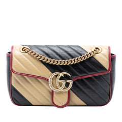 Medium GG Marmont Bicolor Matelasse Diagonal Leather Torchon Shoulder Bag