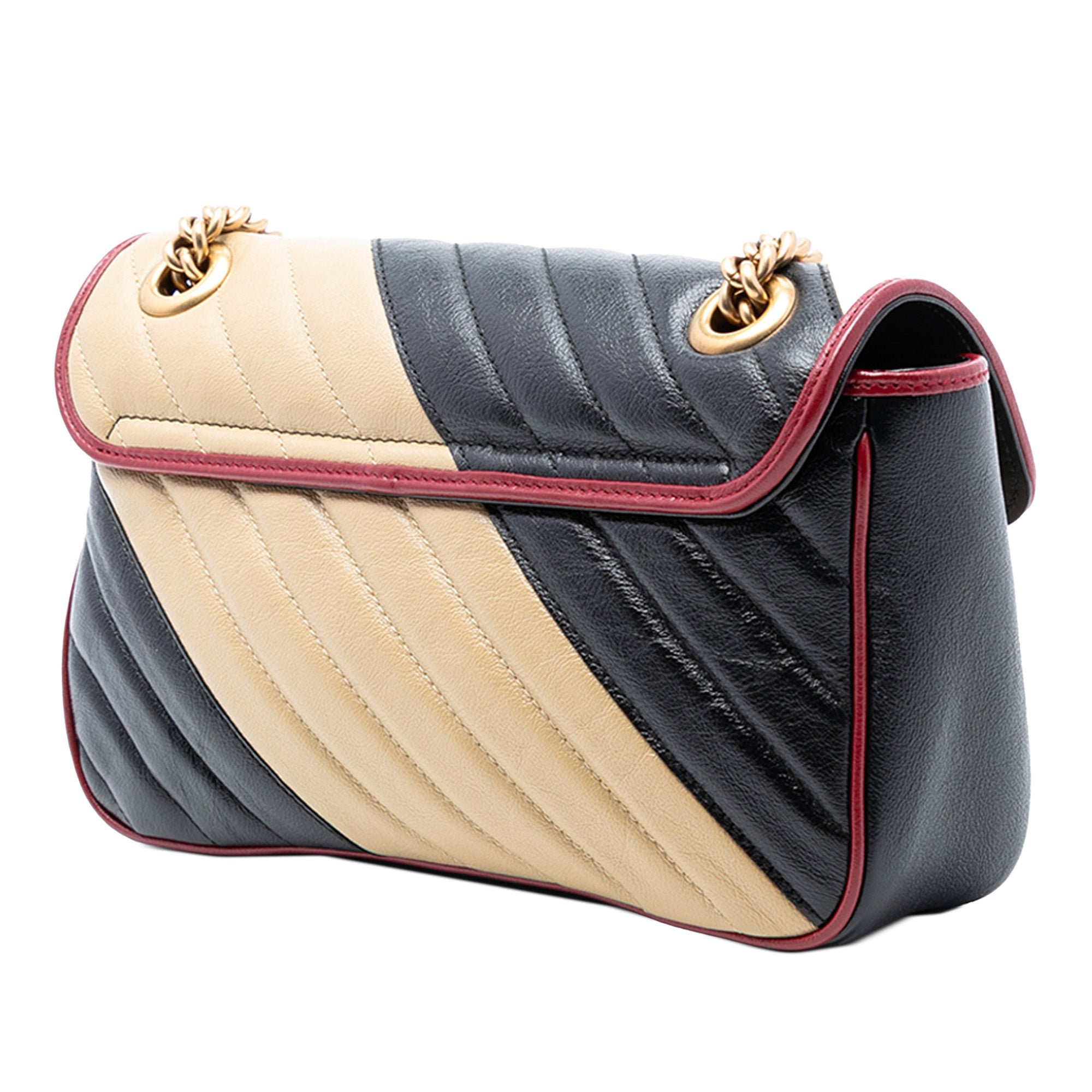 Medium GG Marmont Bicolor Matelasse Diagonal Leather Torchon Shoulder Bag