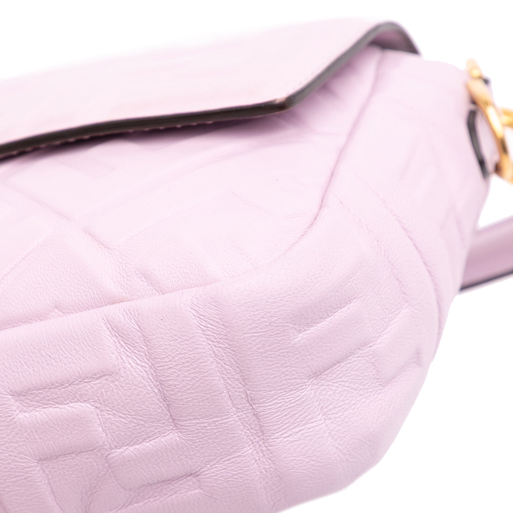 Medium Leather Embossed FF Baguette Satchel