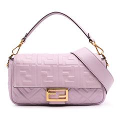 Medium Leather Embossed FF Baguette Satchel