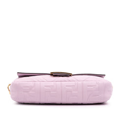 Medium Leather Embossed FF Baguette Satchel