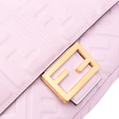 Medium Leather Embossed FF Baguette Satchel