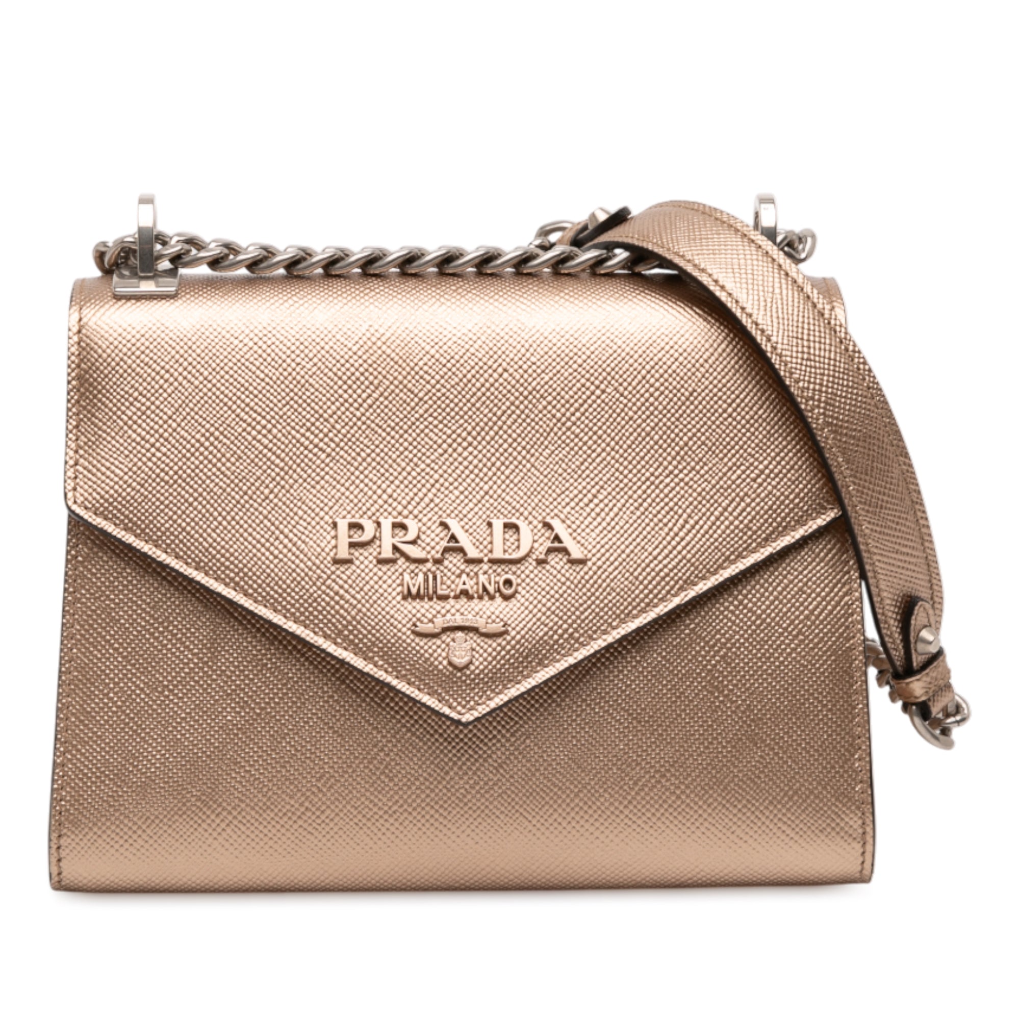 Metallic Saffiano Cuir Leather Monochrome Envelope Flap