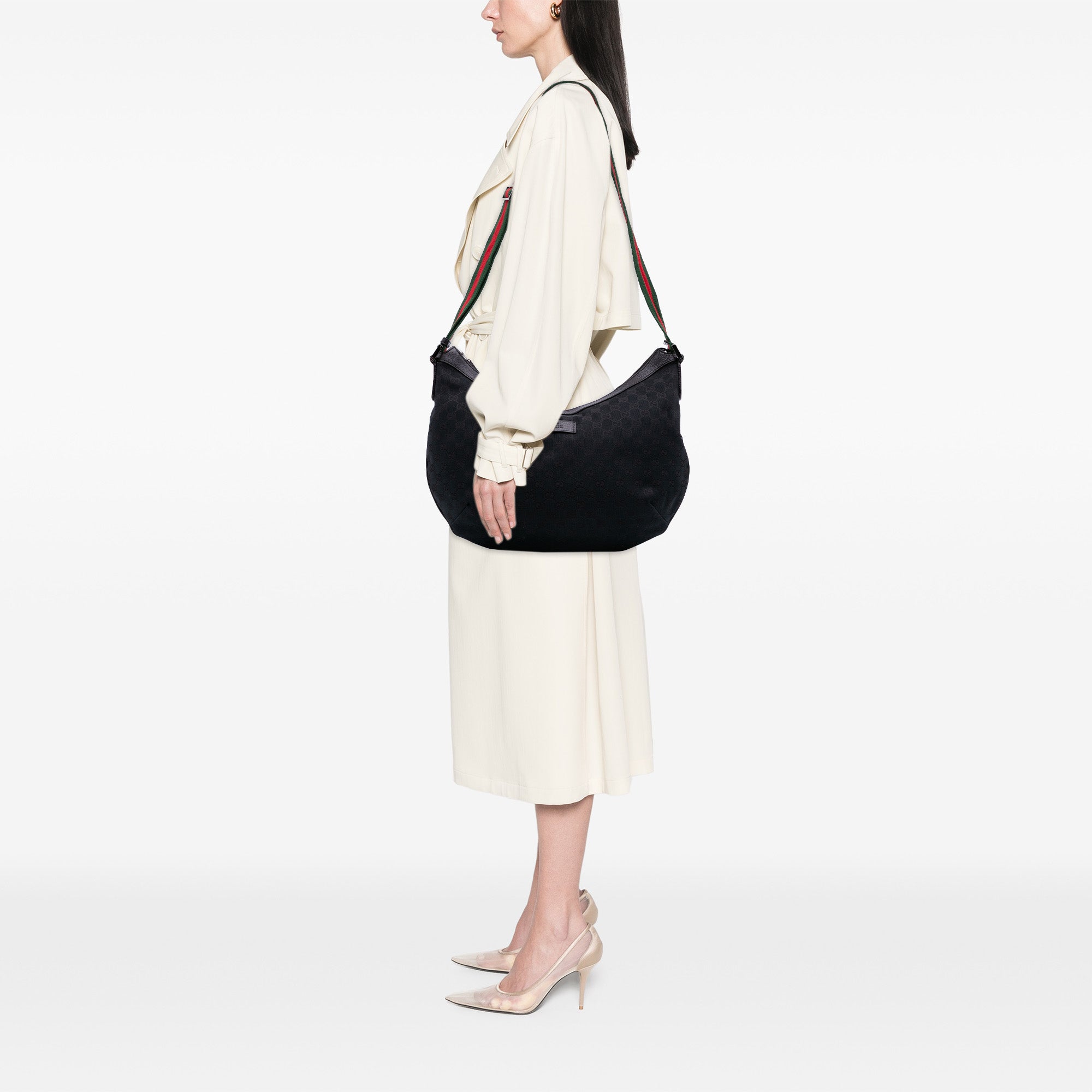 Medium GG Canvas Web Half Moon Crossbody