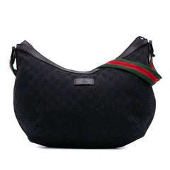 Medium GG Canvas Web Half Moon Crossbody