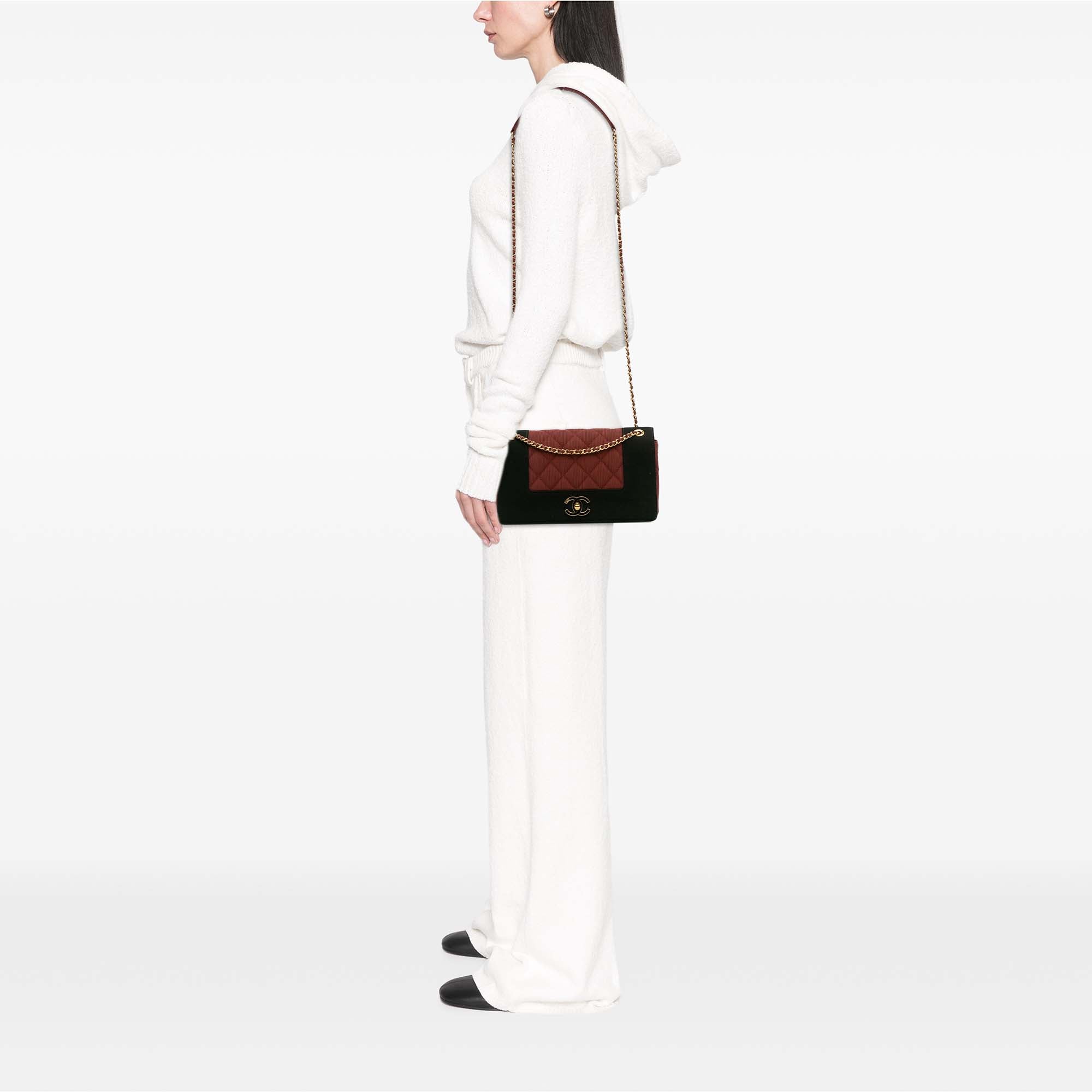 Small Bicolor Quilted Grosgrain Satin Small Mademoiselle Double Flap