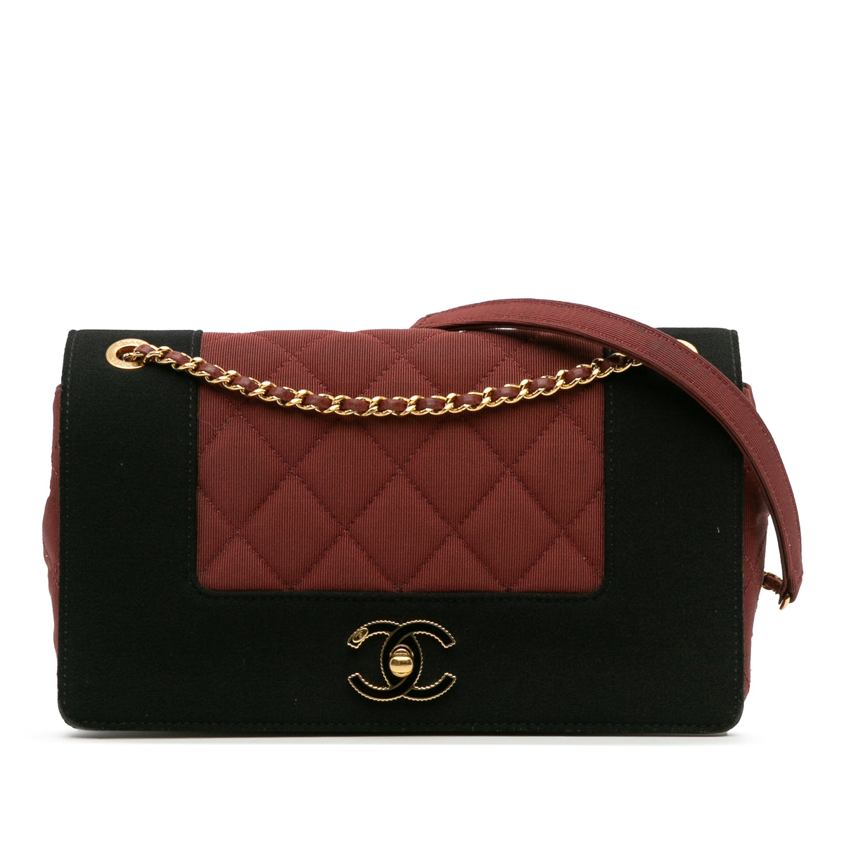 Small Bicolor Quilted Grosgrain Satin Small Mademoiselle Double Flap