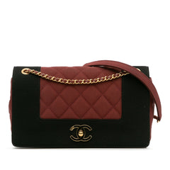 Small Bicolor Quilted Grosgrain Satin Small Mademoiselle Double Flap
