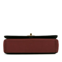 Small Bicolor Quilted Grosgrain Satin Small Mademoiselle Double Flap
