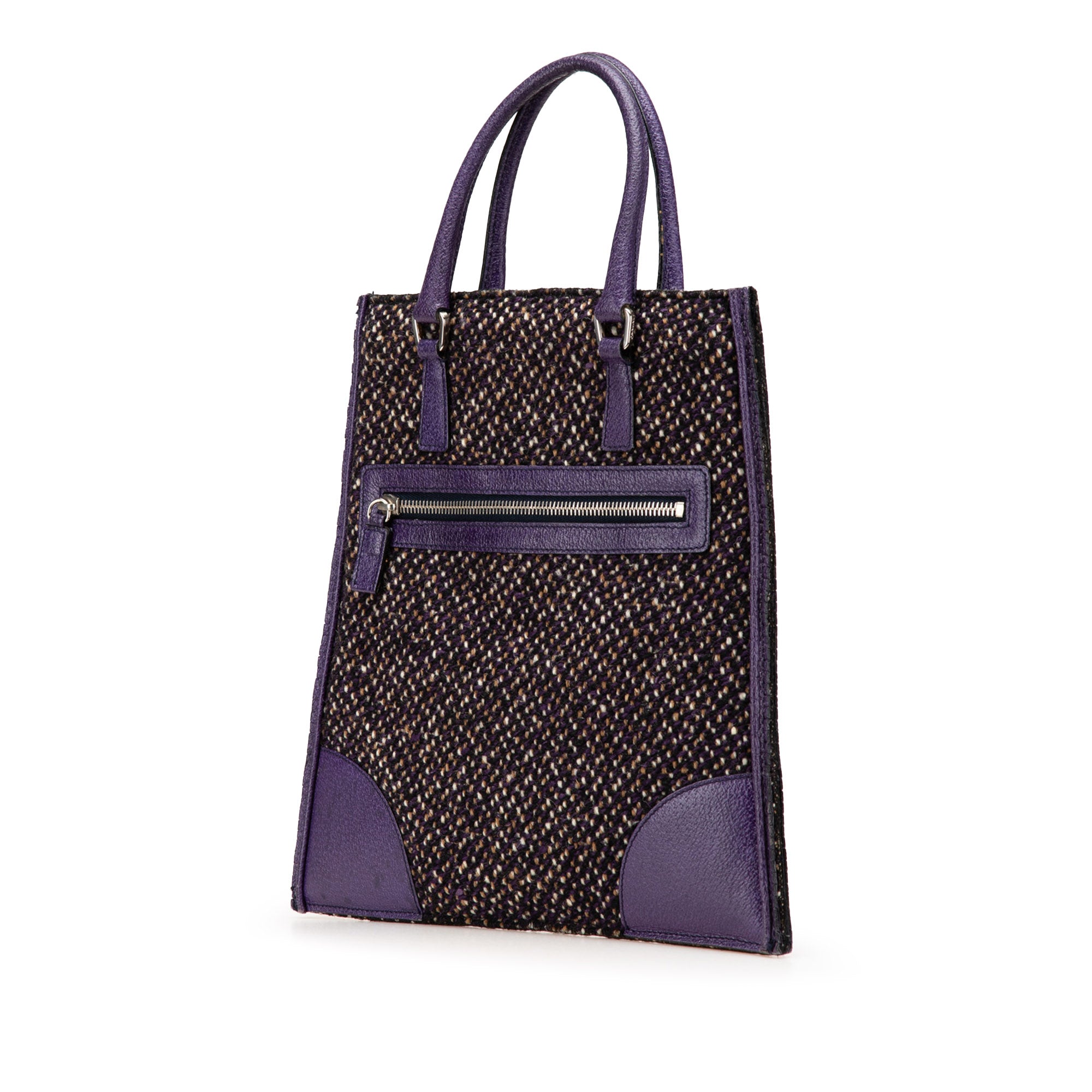 Vitello Trimmed Tweed Flat Tote