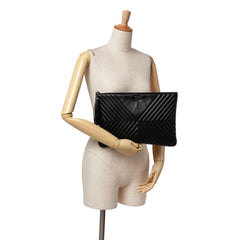 Large Diagonal Chevron Calfskin Tassel O Case Clutch
