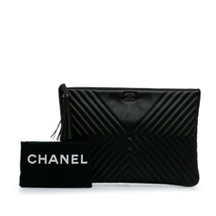 Large Diagonal Chevron Calfskin Tassel O Case Clutch