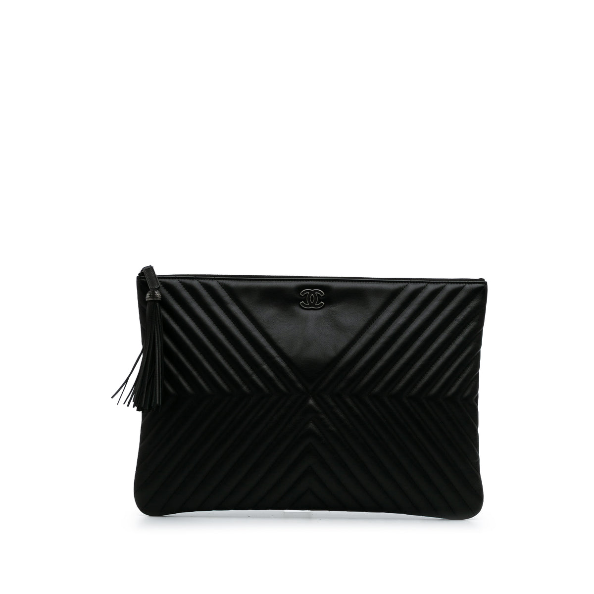 Large Diagonal Chevron Calfskin Tassel O Case Clutch