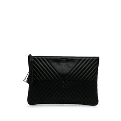 Large Diagonal Chevron Calfskin Tassel O Case Clutch