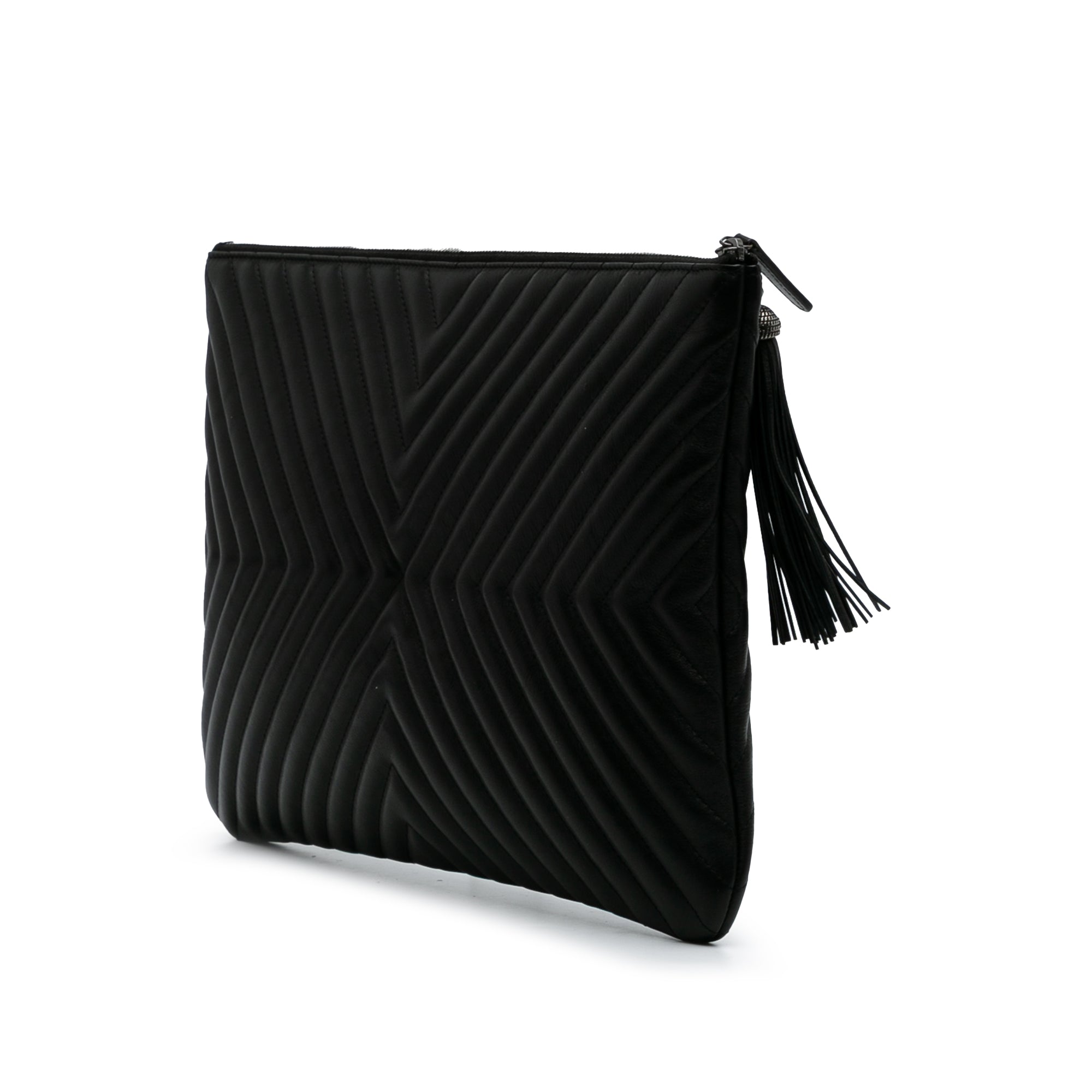 Large Diagonal Chevron Calfskin Tassel O Case Clutch