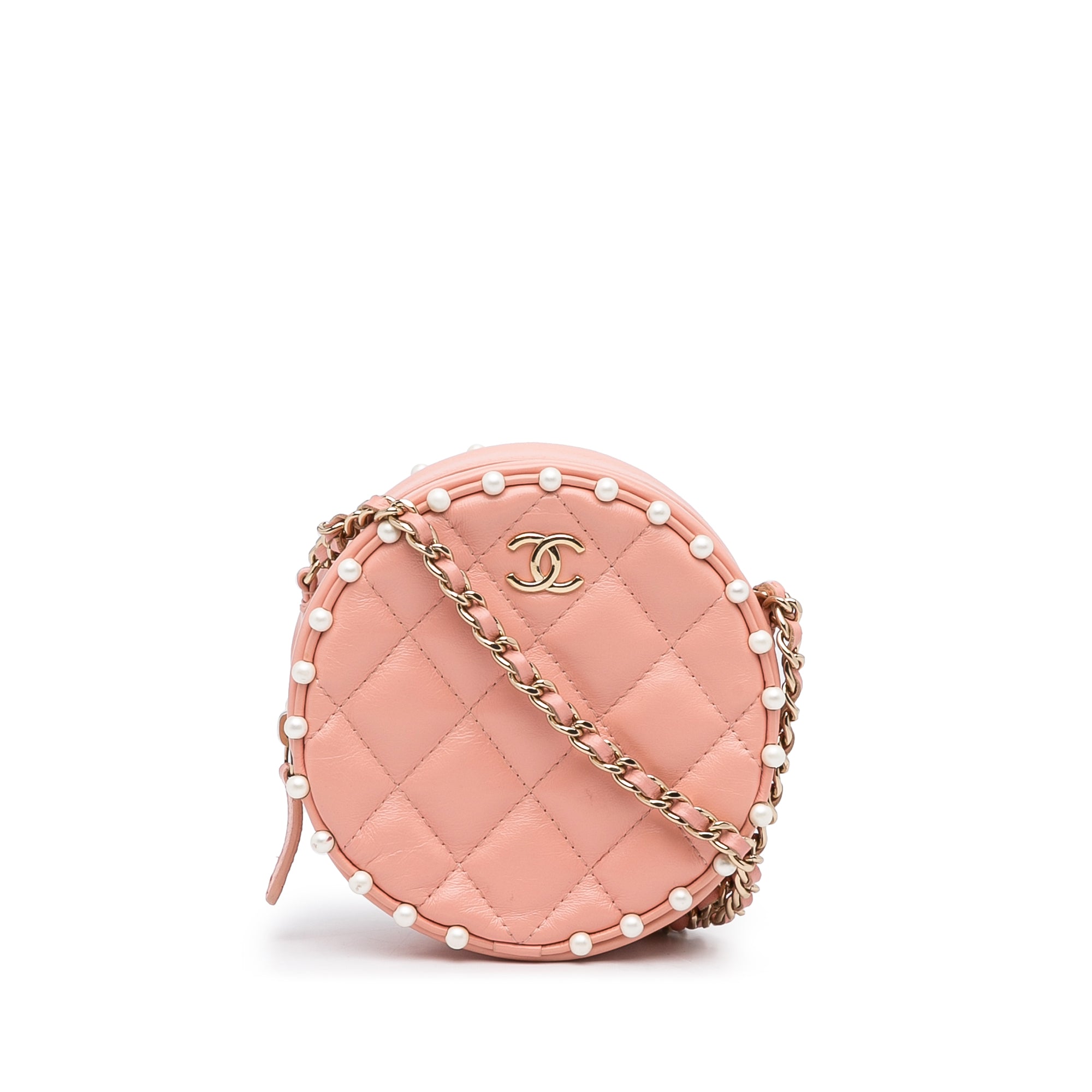 Quilted Lambskin Pearl Studded Round As Earth Crossbody_0