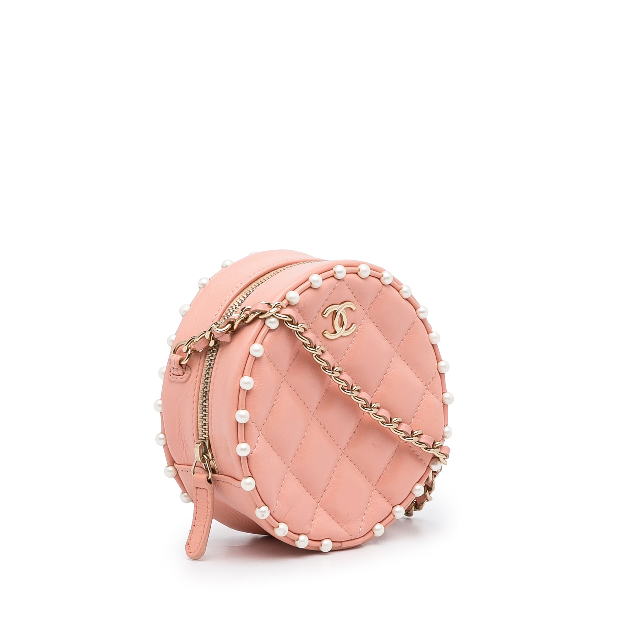 Quilted Lambskin Pearl Studded Round As Earth Crossbody_1