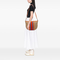 Medium GG Canvas Web Half Moon Crossbody
