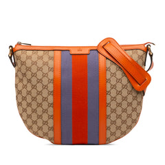Medium GG Canvas Web Half Moon Crossbody
