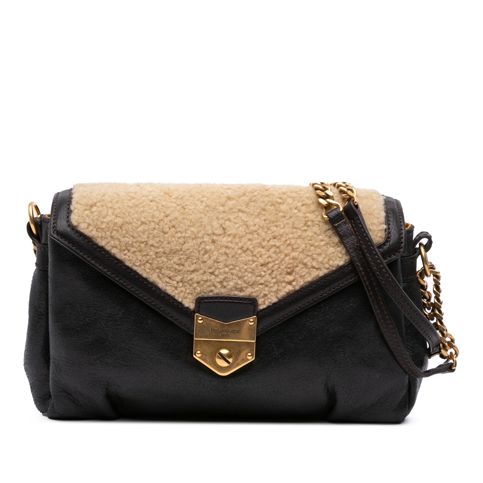 Shearling Trimmed Leather Sac Dandy Crossbody
