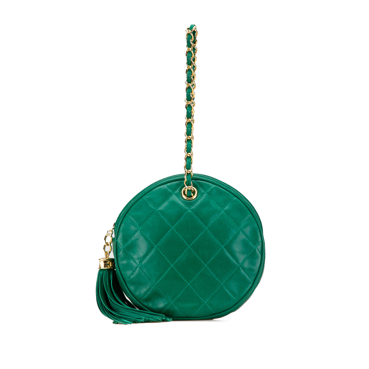 Quilted Lambskin Tassel Round Clutch with Chain