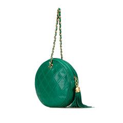 Quilted Lambskin Tassel Round Clutch with Chain