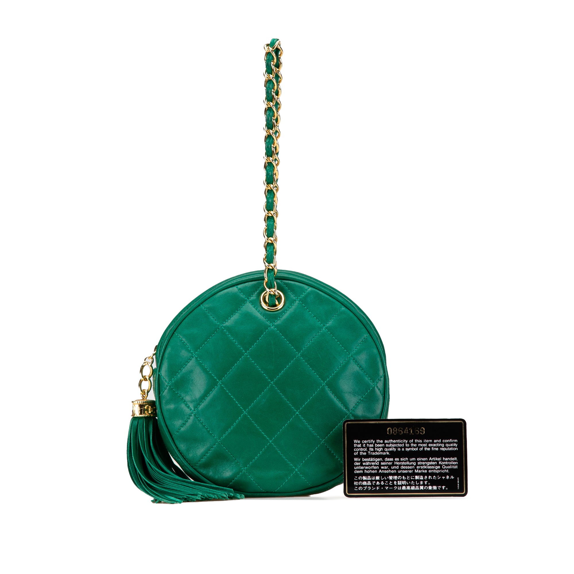 Quilted Lambskin Tassel Round Clutch with Chain