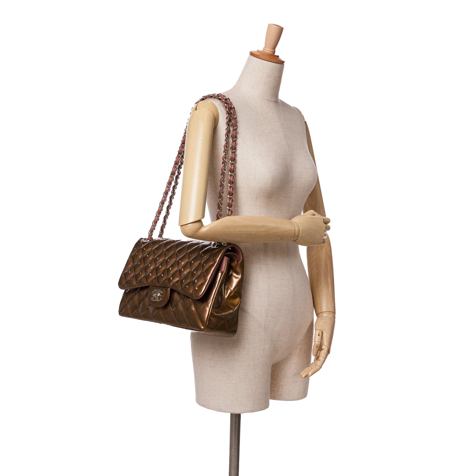 Jumbo Classic Metallic Patent Double Flap