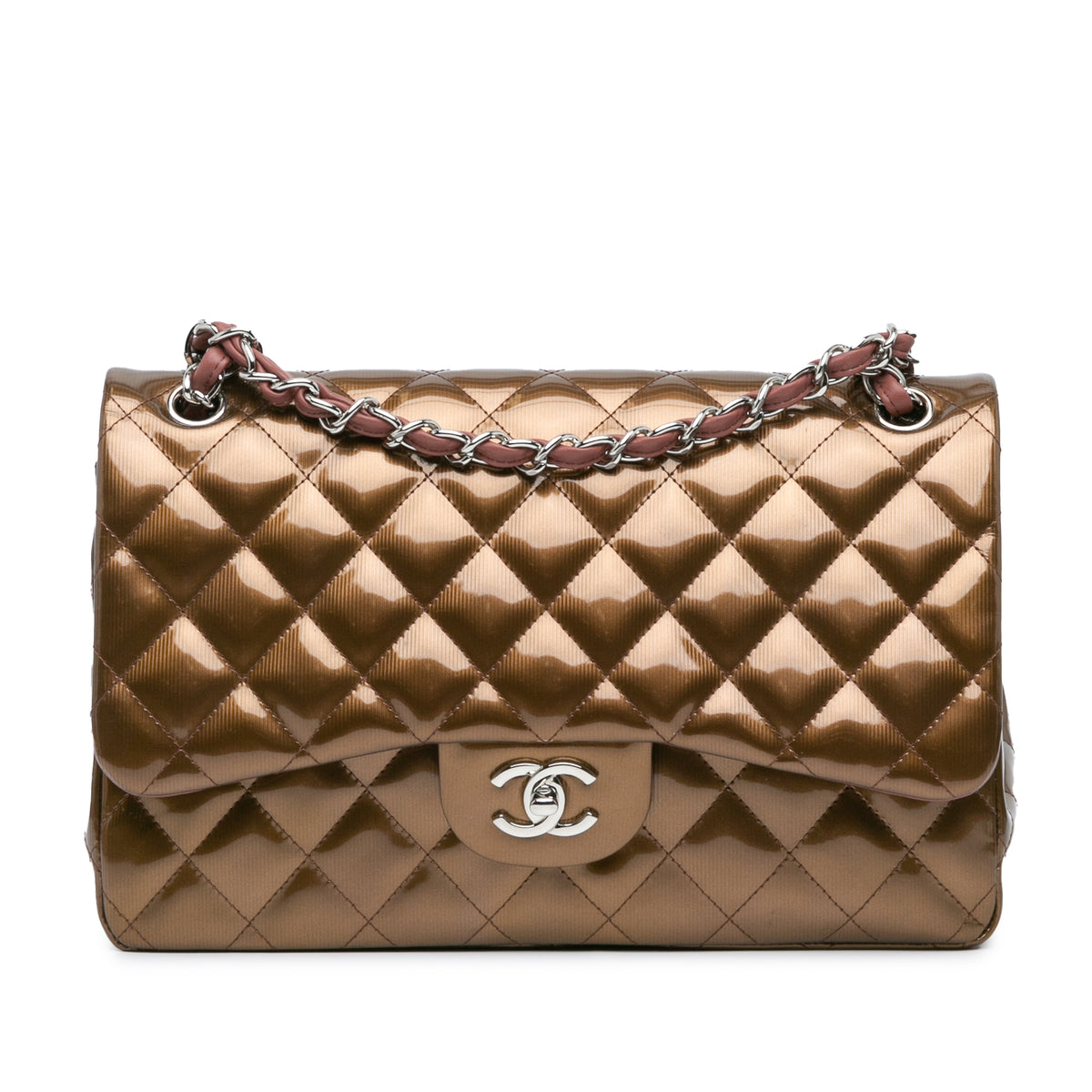 Jumbo Classic Metallic Patent Double Flap