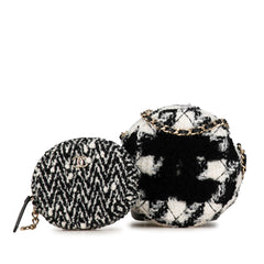 Shearling Tweed Round Clutch With Chain and Coin Purse_0